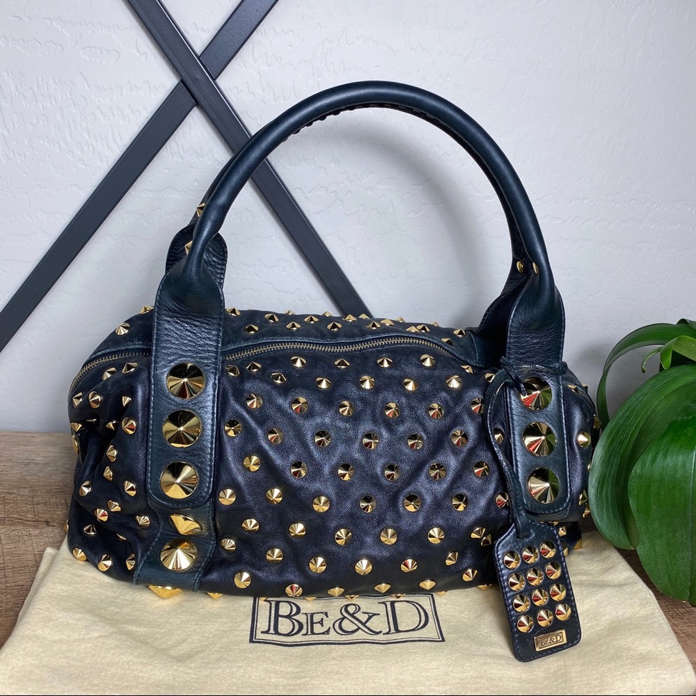 SOLD Be&D Garbo Studded Lamb Leather Satchel - Picture 1 of 15